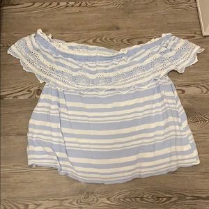 American eagle Blue and white off the shoulder top